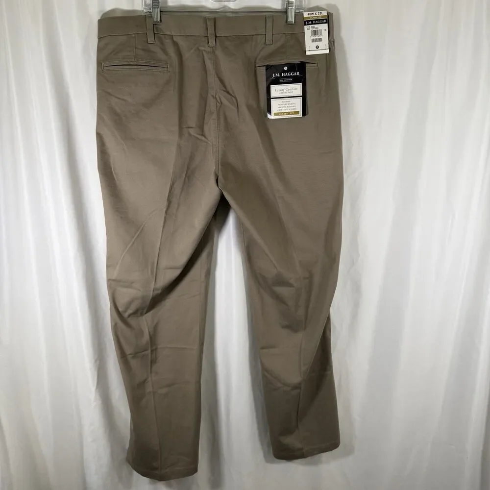 New JM Haggar Dress Pants 40x32 Brown Flat Front Luxury Comfort Casual
